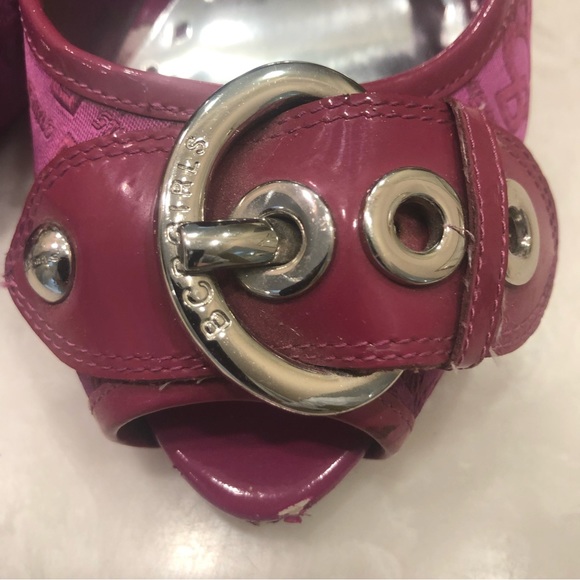 BCBG pink peep toe pumps with silver buckle on the toe, Size 7 - Picture 10 of 16
